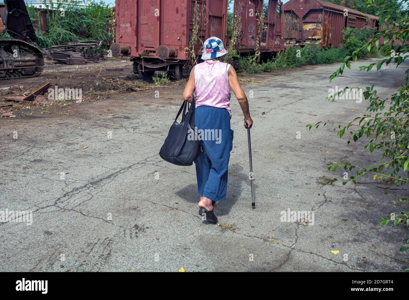 Zrenjanin, Serbia, August 31, 2020. Grandma, an older lady goes shopping and walks every day. Stock Photo