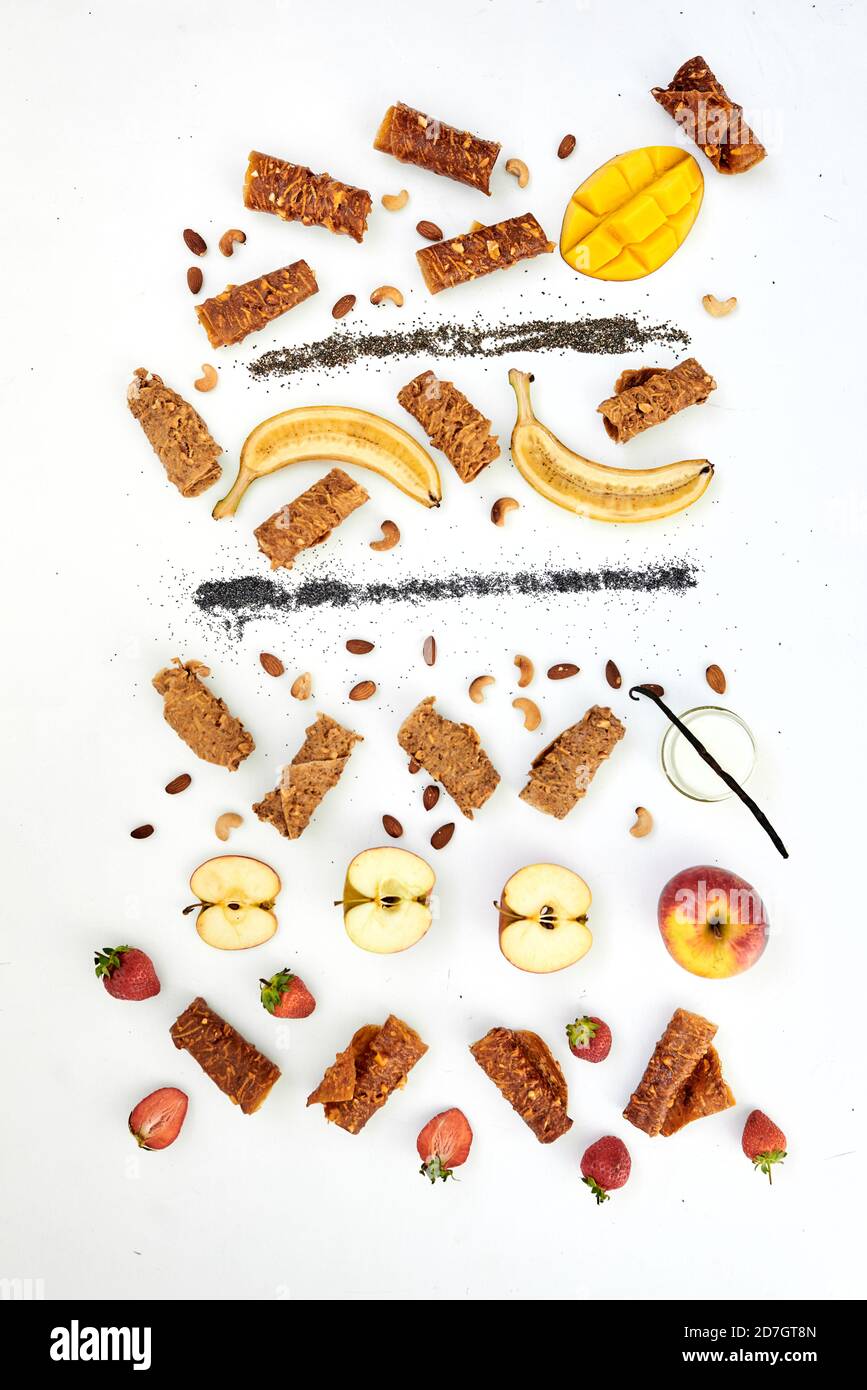 Lifestyle food. Diet snacks on a white table. Stock Photo