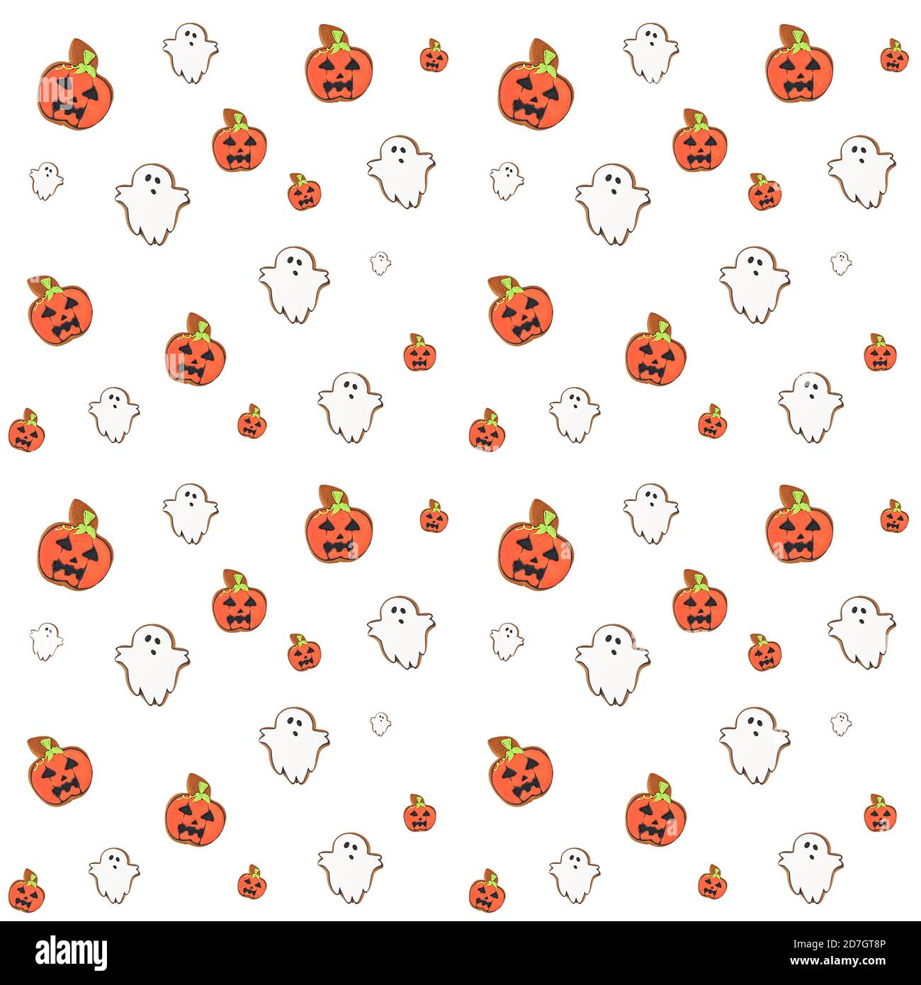 Creative pattern made of ghosts and pumpkin on white background. Minimal  flat lay. Halloween concept Stock Photo - Alamy