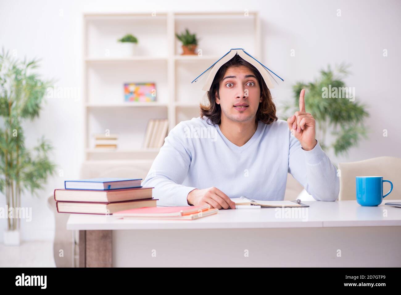 Young student preparing for exams at home Stock Photo - Alamy
