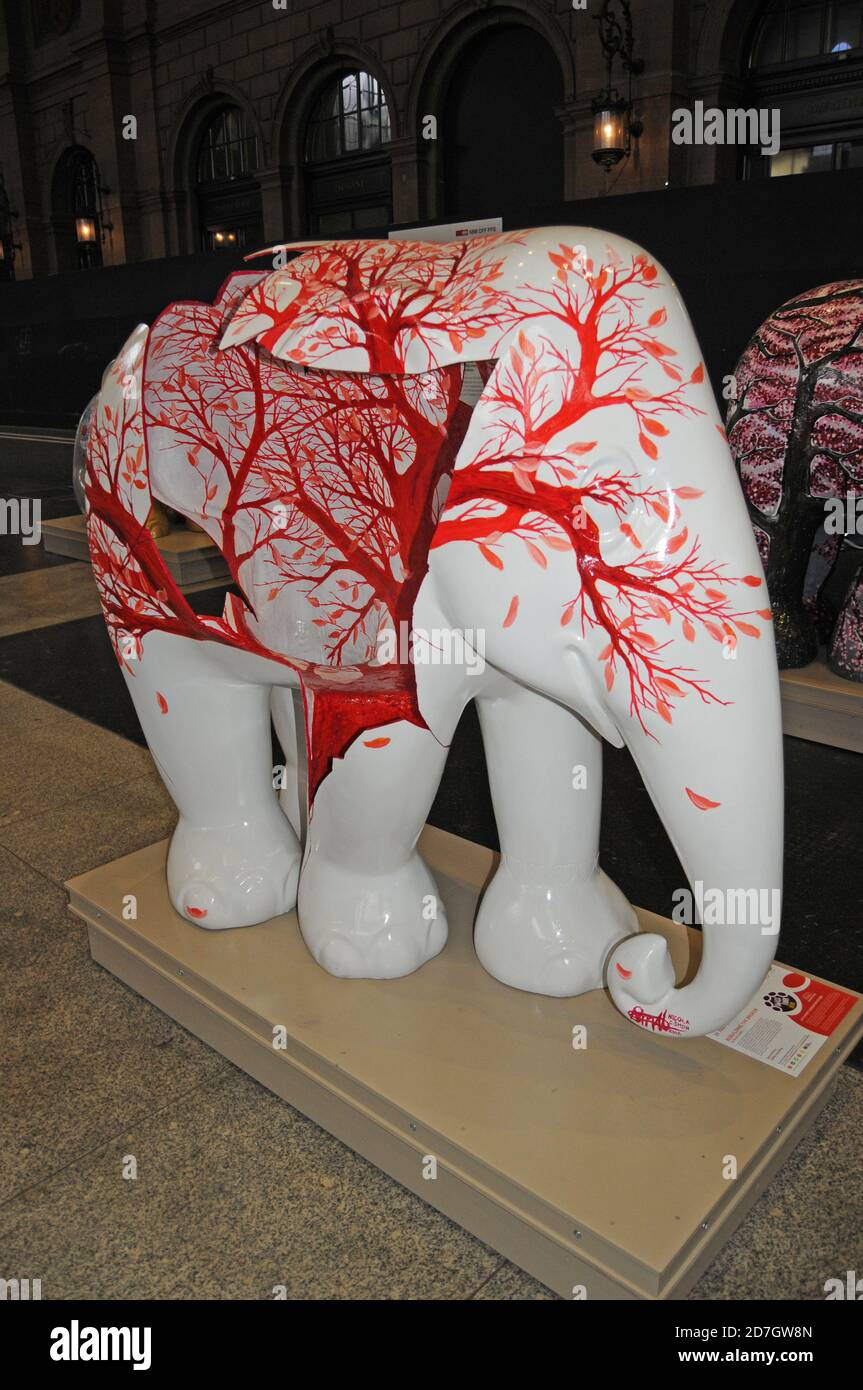 The «Elephant Parade Swiss Tour 2020» has been initiated by Claudia & Franco Knie from the Swiss National Circus and shown in London, Amsterdam, Calai Stock Photo