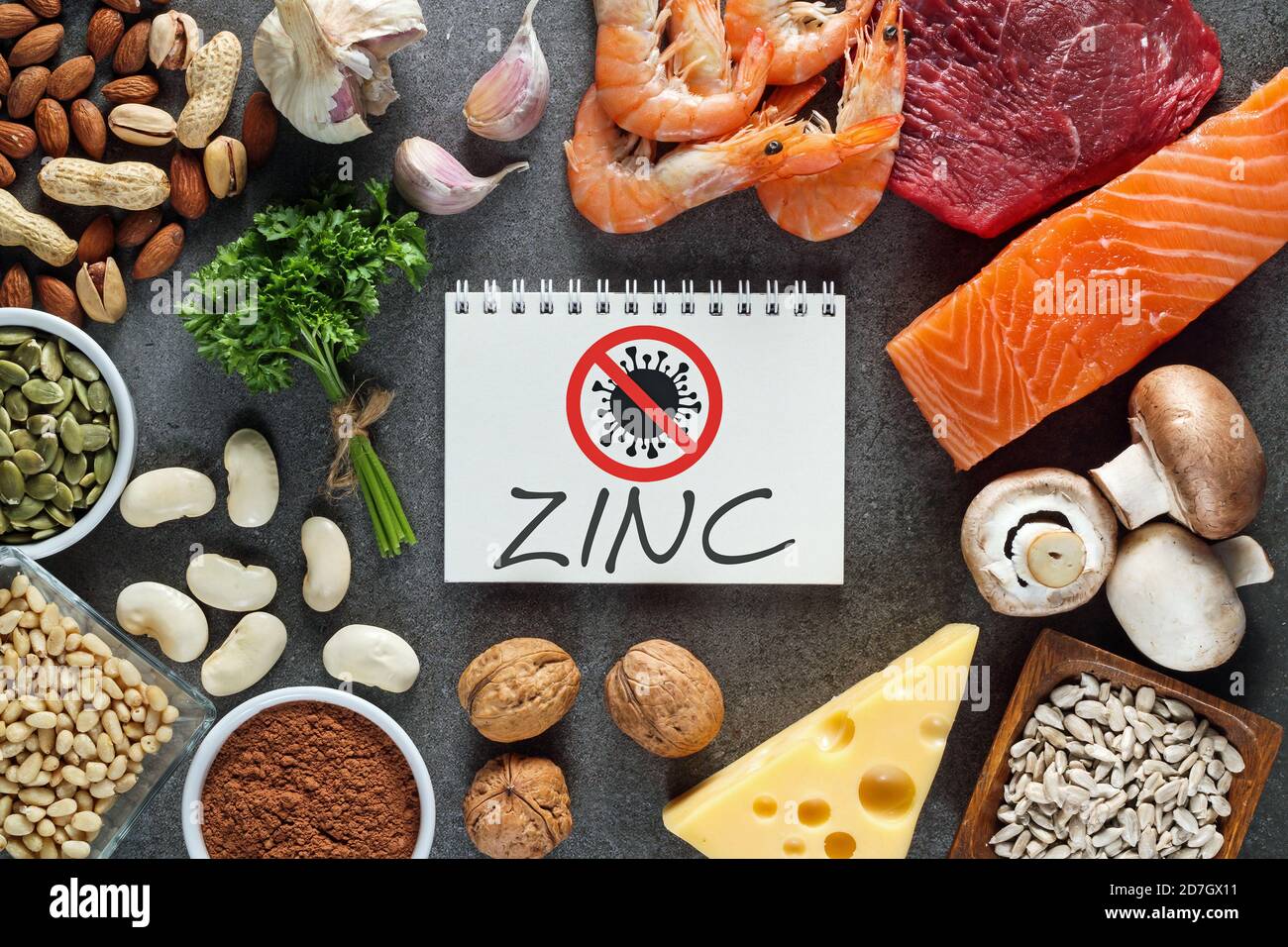 A diet rich in zinc and resistance to viruses. Natural sources of zinc in food Stock Photo Alamy