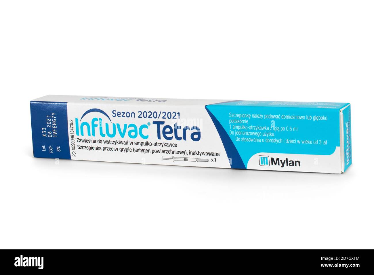 KRAKOW, POLAND - October 16, 2020. Influenza vaccine (trade name INFLUVAC Tetra) used in the prevention of influenza in Poland in the 2020/2021 season Stock Photo