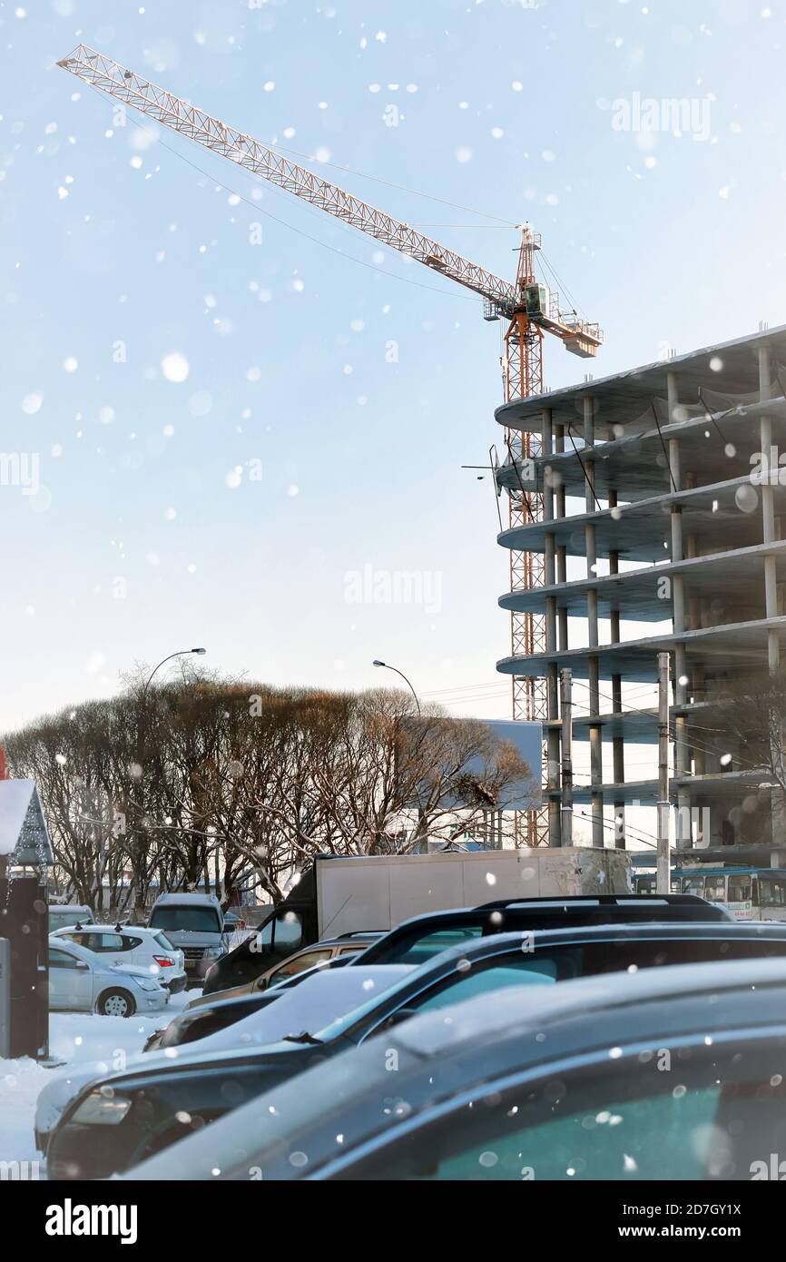 construction progress crane winter Stock Photo - Alamy