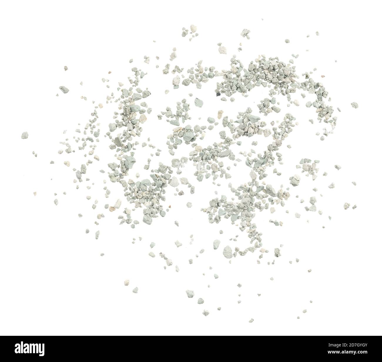 Gray small rocks ground texture isolated white background. black small