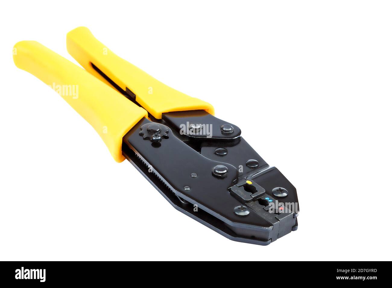 Tool for crimping electrical wires isolated on white background Stock