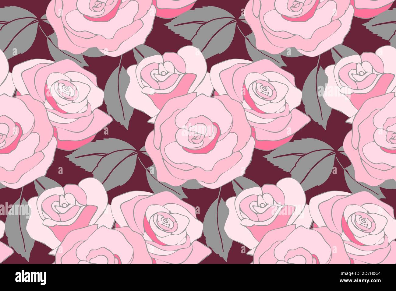 Art floral vector seamless pattern with roses. Pink and white roses in ...