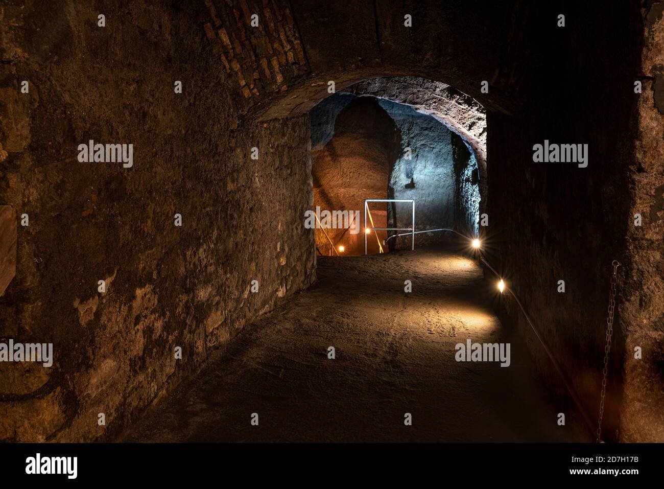 Viterbo underground, a network of tunnels that extend under the city used since the Middle Ages Stock Photo