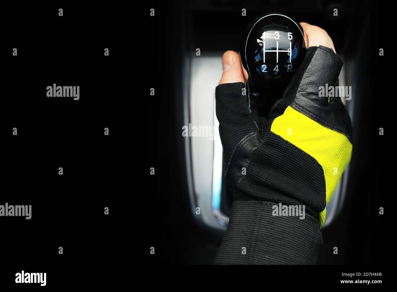 Gear lever. Manual Transmission. Hand on the gear shift in the car ...
