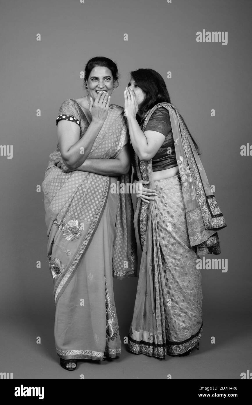 Two Mature Indian Women Wearing Sari Indian Traditional Clothes