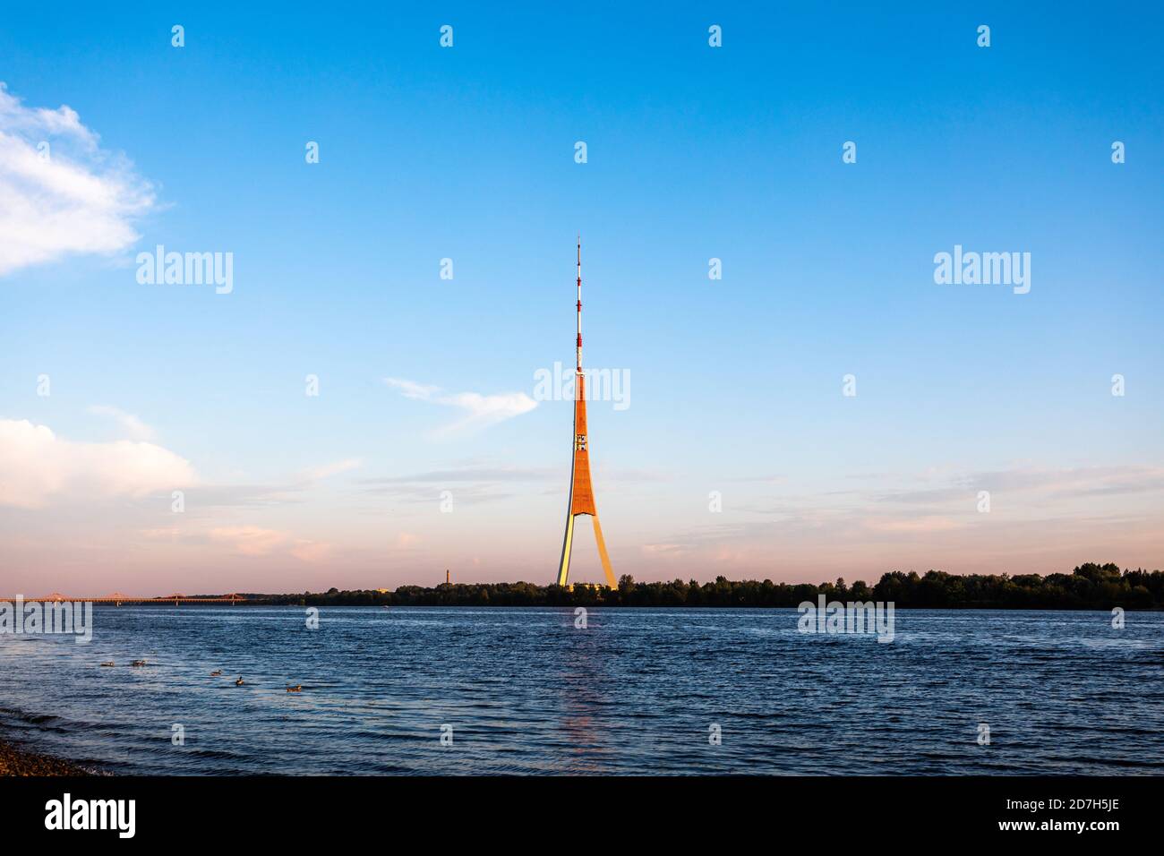 Riga Radio and TV Tower,  the tallest tower in the European Union. Stock Photo