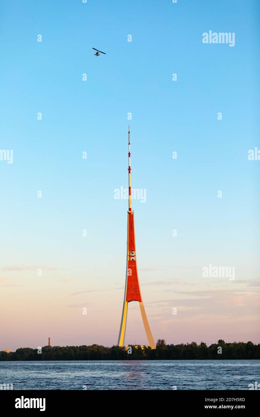 Riga Radio and TV Tower,  the tallest tower in the European Union. Stock Photo