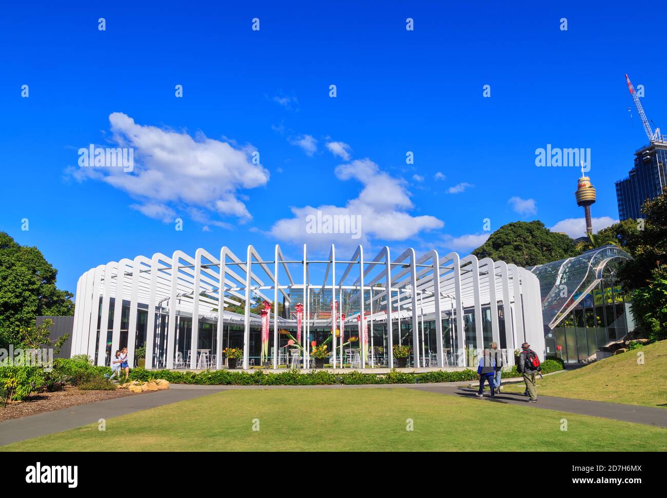 'The Calyx', a uniquely-shaped events venue in the Royal Botanic Garden, Sydney, Australia Stock Photo