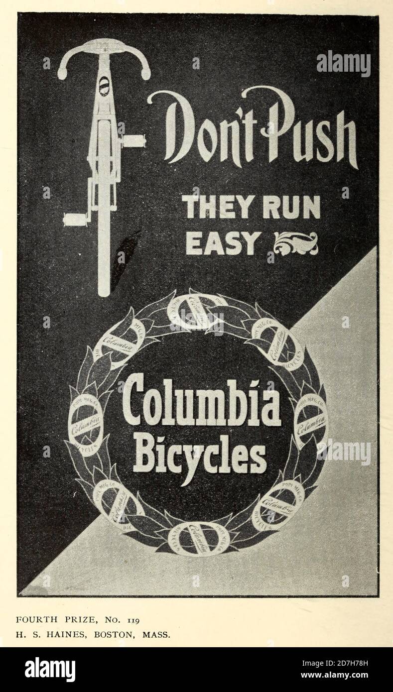 4th Prize H. S. Haines, Boston, Mass Exhibition of Columbia bicycle art  poster designs by Pope Manufacturing Company, Boston in 1896. These posters  we Stock Photo - Alamy