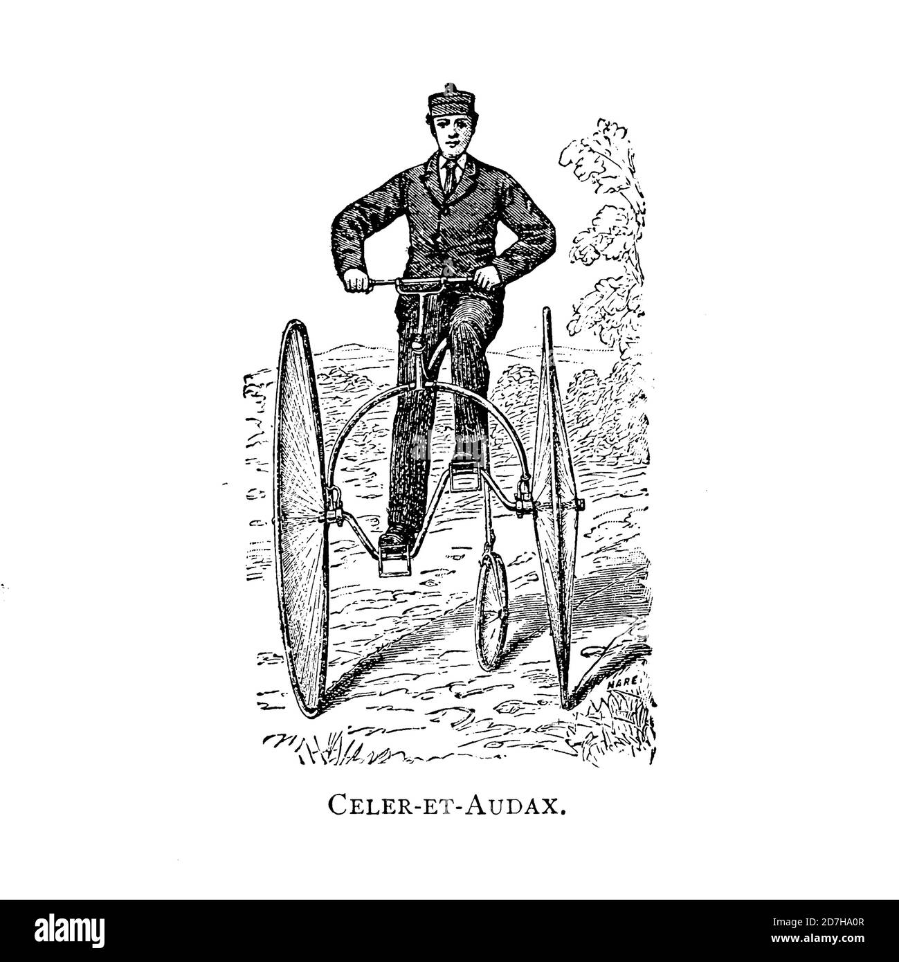 Celer-et-Audax (Latin: Swift and Bold) High wheel Tricycle From Wheels and Wheeling; An indispensable handbook for cyclists, with over two hundred ill Stock Photo