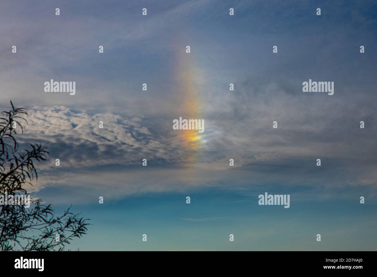 cirrus clouds with halo , Germany, Bavaria Stock Photo