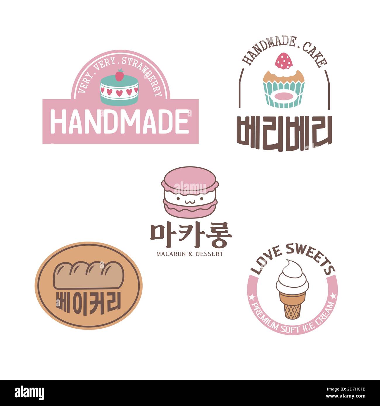 Korean typographic emblems and labels set illustration 006 Stock Vector