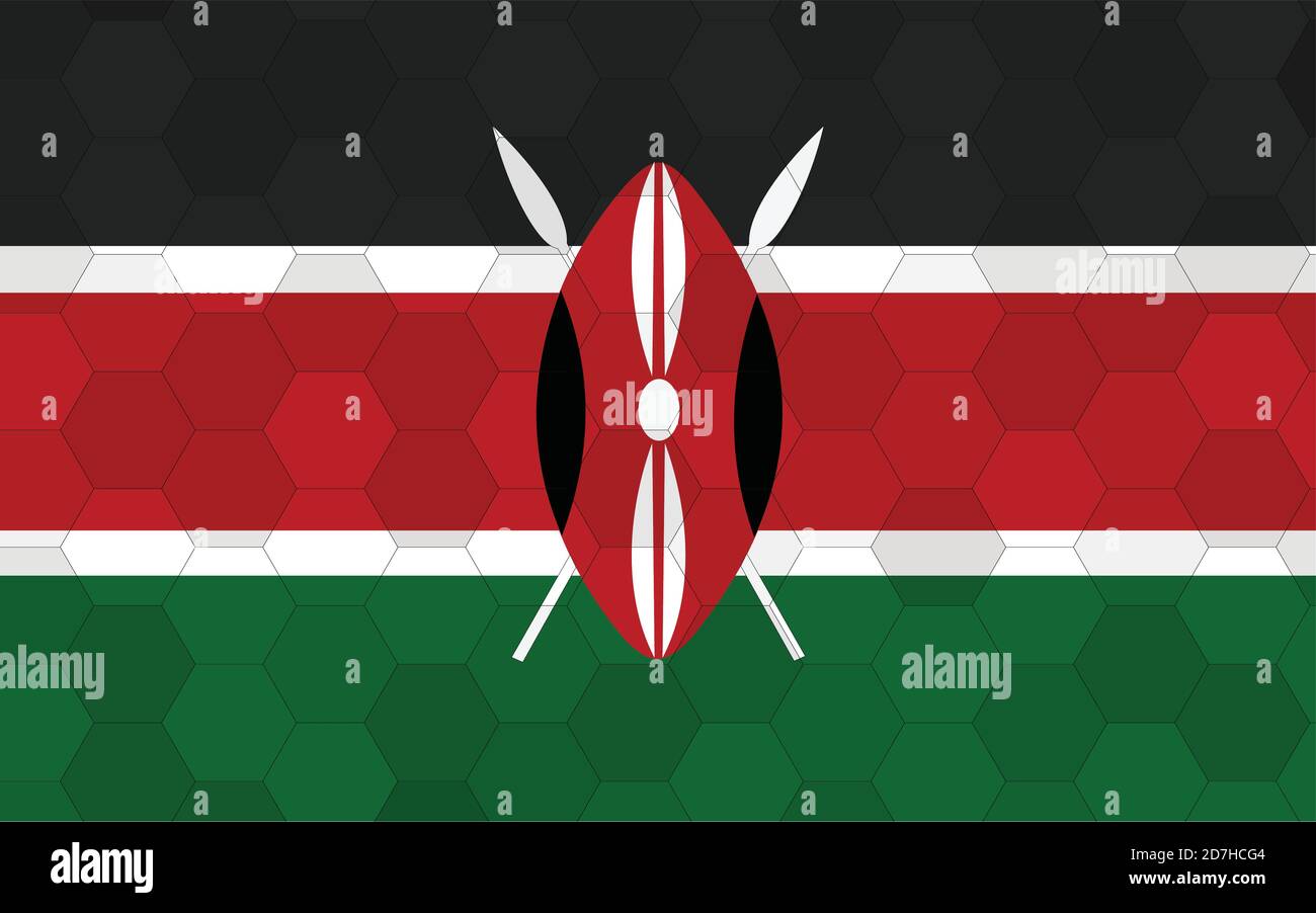 Kenya flag illustration. Futuristic Kenyan flag graphic with abstract hexagon background vector 