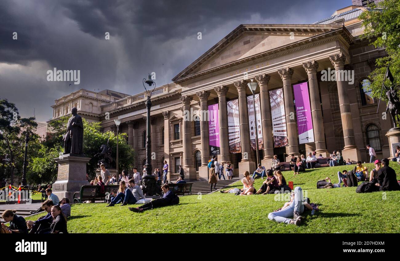 Dark Clouds over Victoria State Library in Melboure Stock Photo