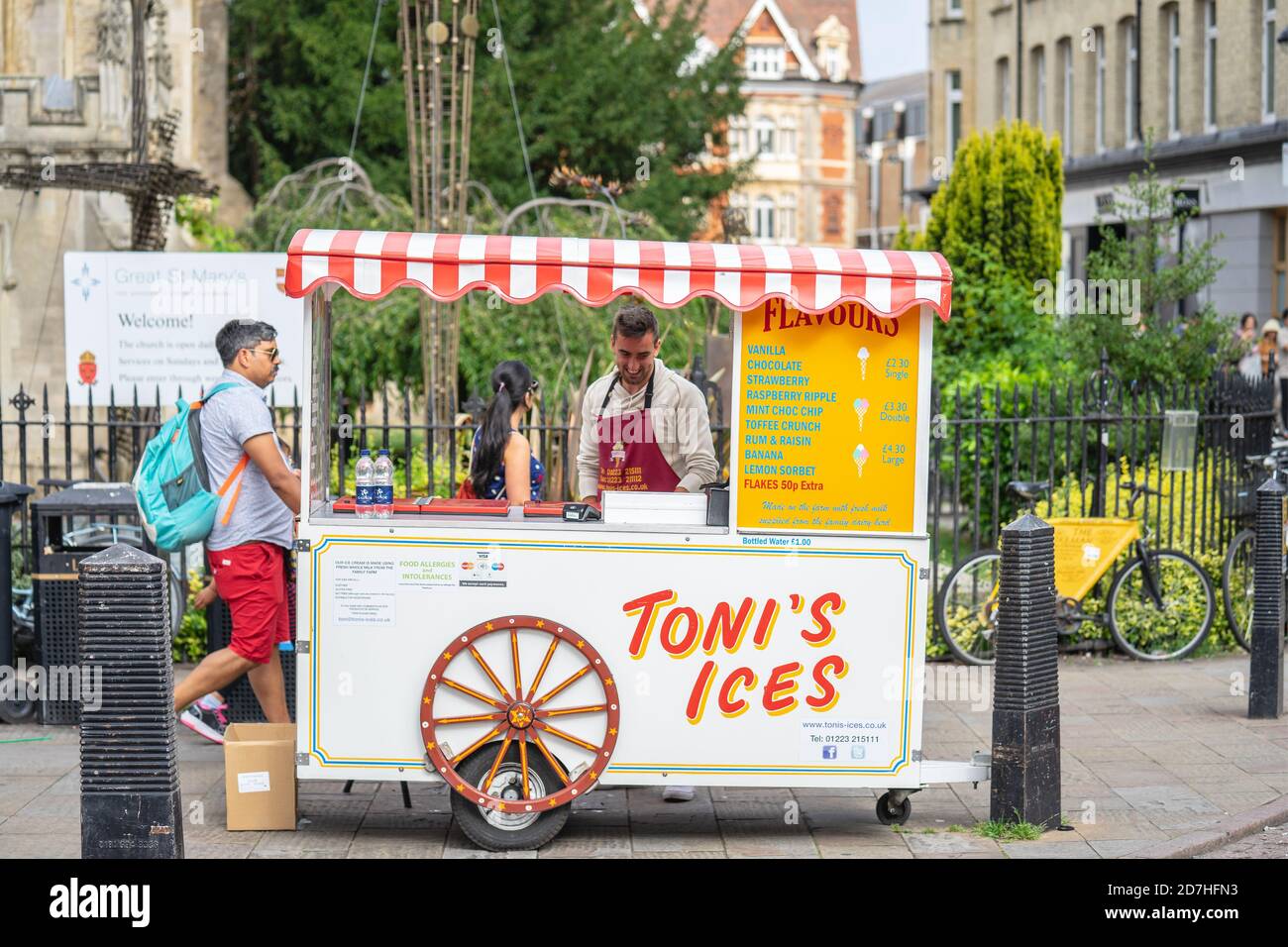 Cambridge, UK, August 1, 2019. The van sells ice cream on a narrow