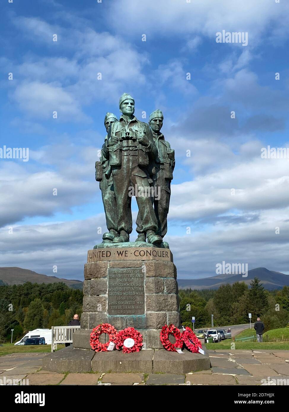 COMMANDO MEMORIAL at Lochaber, Scotland, unveiled in 1952, over looking the Commando Training Depot at Achnacarry Castle established in1942. Stock Photo