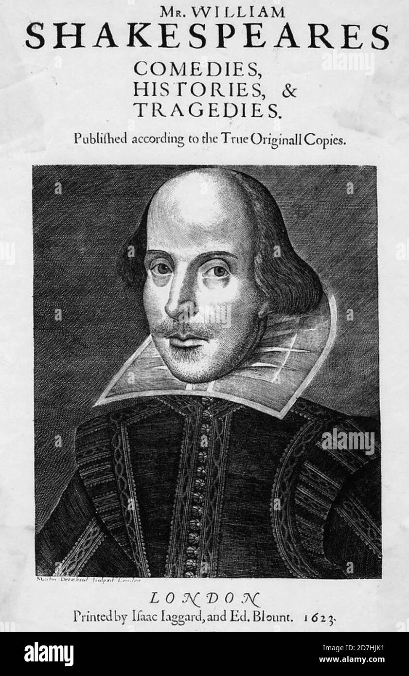FIRST FOLIO collection of 36 Shakespeare plays published in 1623 Stock Photo