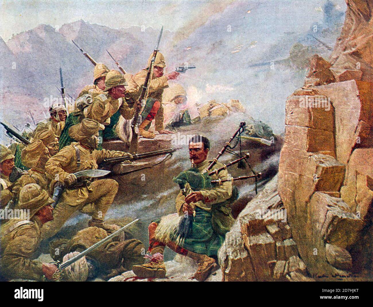STORMING OF THE DARGAI HEIGHTS, Malakand, in what is now Pakistan,  on 20 October 1897 by the Gordon Highlanders and the 2nd King Edward's VIII's Own Gurkha Rifles. The action resulted in the award of four Victoria Crosses. Stock Photo