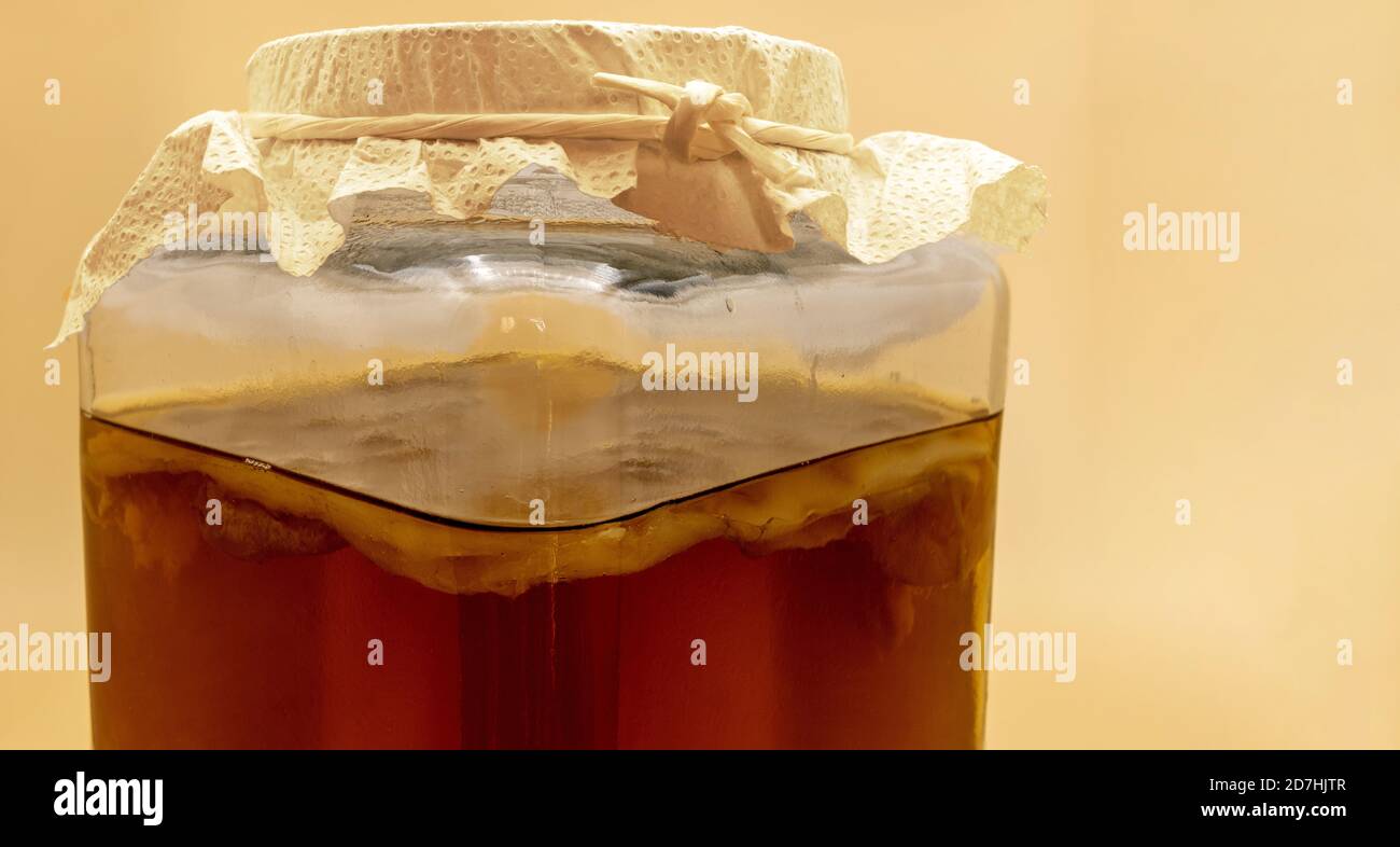 Black tea kombucha in a glass Stock Photo Alamy
