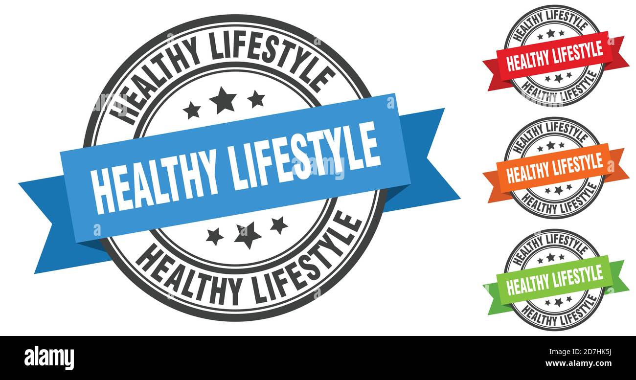 healthy lifestyle stamp. round band sign set. ribbon label Stock Vector ...