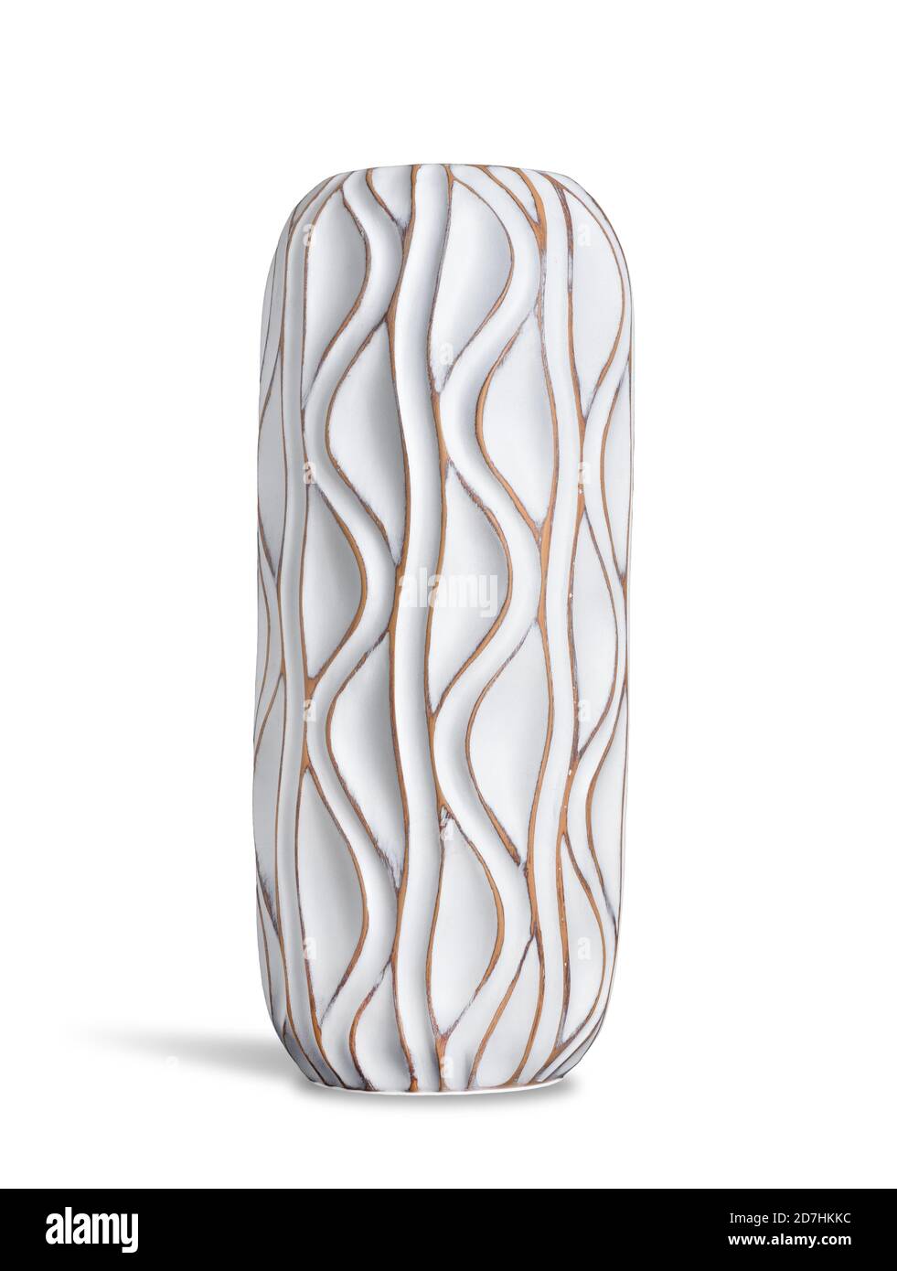 Empty modern white vase with wavy lines on white background Stock Photo