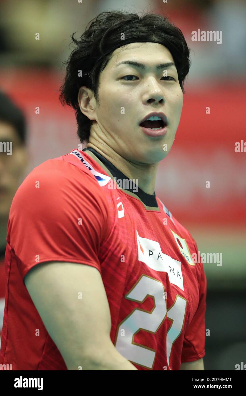 Kunihiro Shimizu of Japan during the Volleyball International Friendly matc...