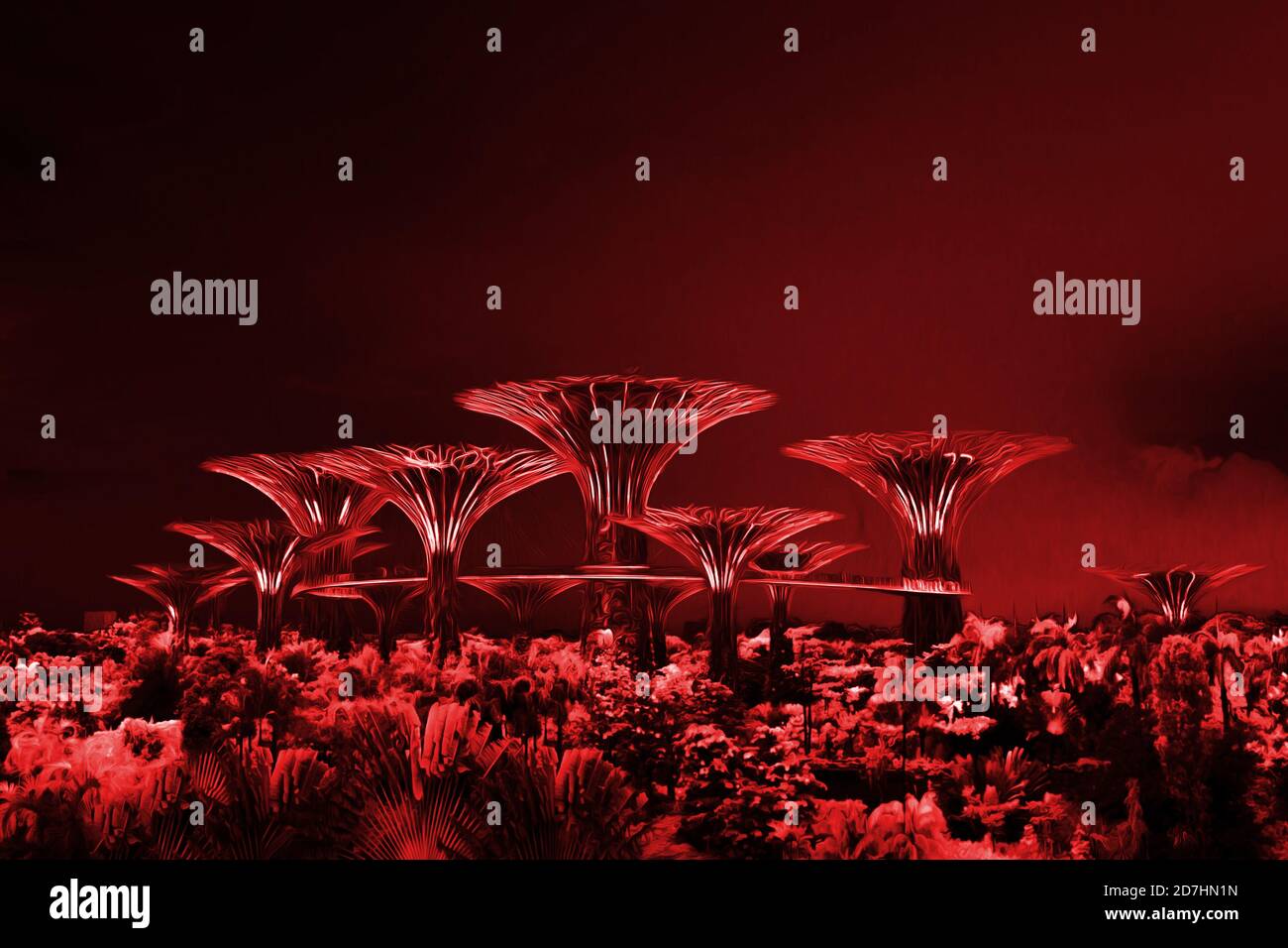 High iron purple trees at night in Singapore.A fantastic landscape