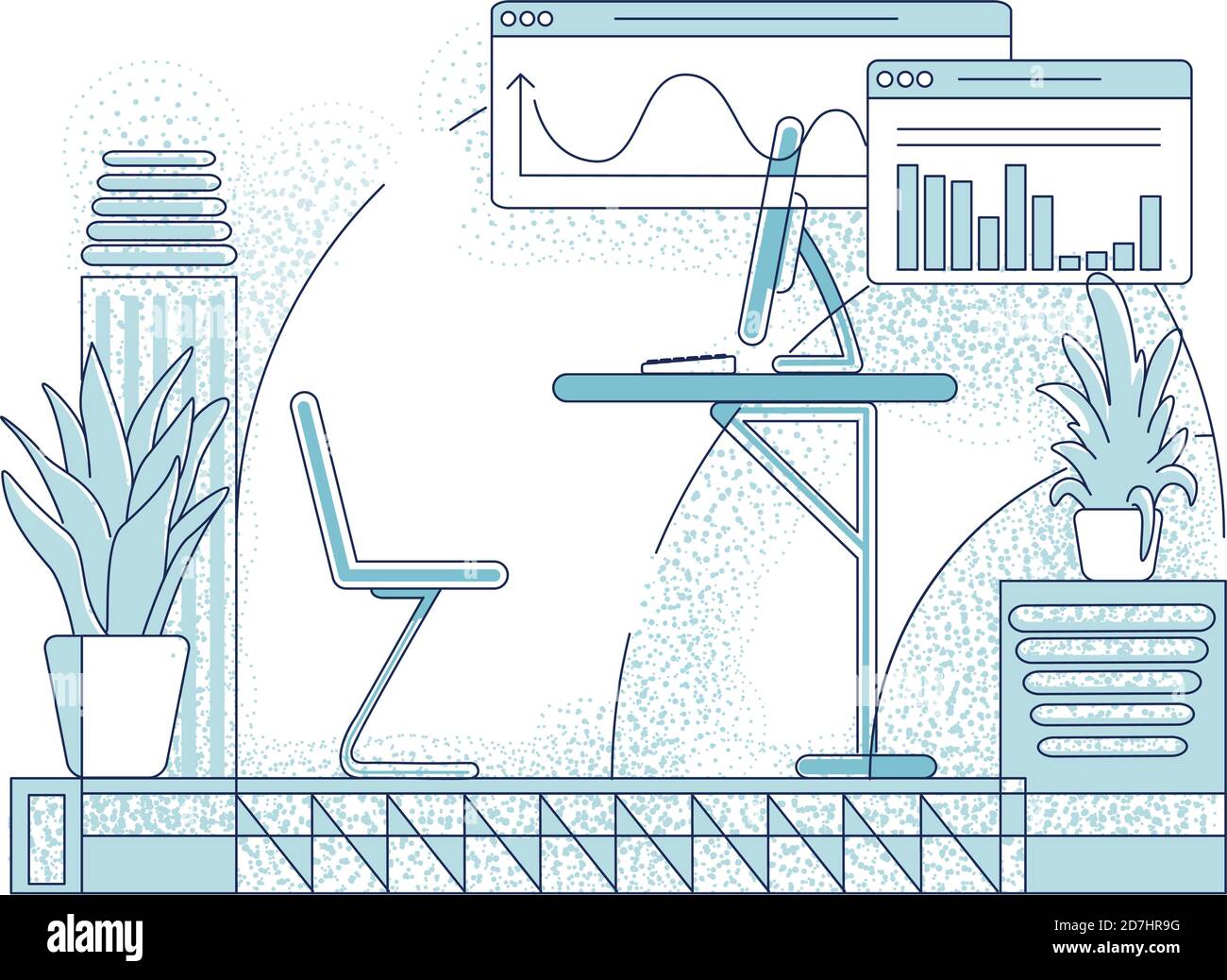 Business analytics empty office outline vector illustration Stock Vector