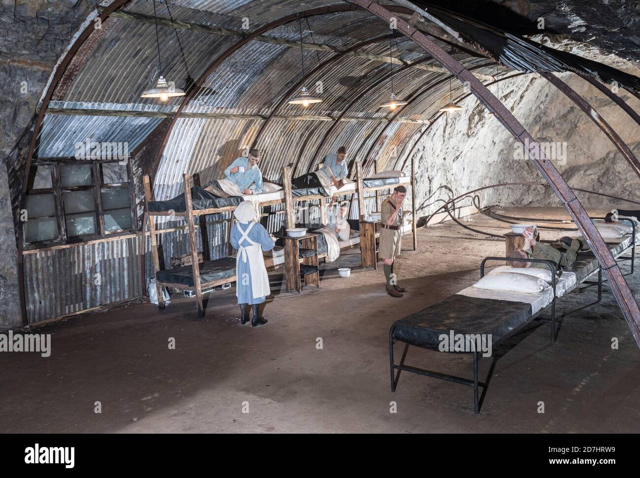Museum display of wartime hospital ward in the Second World War tunnels, Gibraltar Stock Photo
