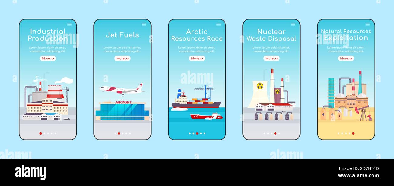 Industrial plants onboarding mobile app screen flat vector template ...