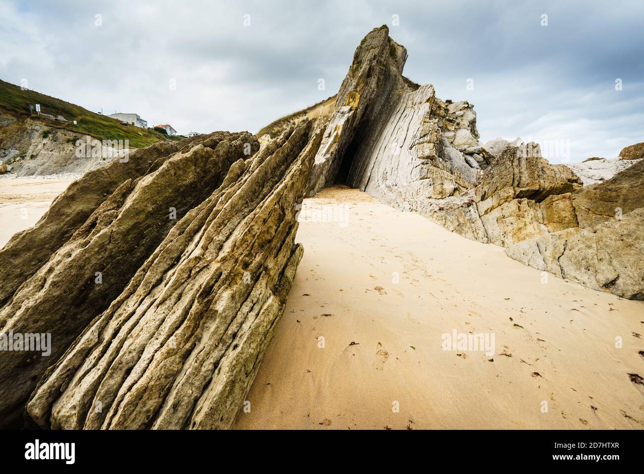 Estribela Rocks Beautiful shot of rock formations on a beach in Cantabria,Spain Stock ...