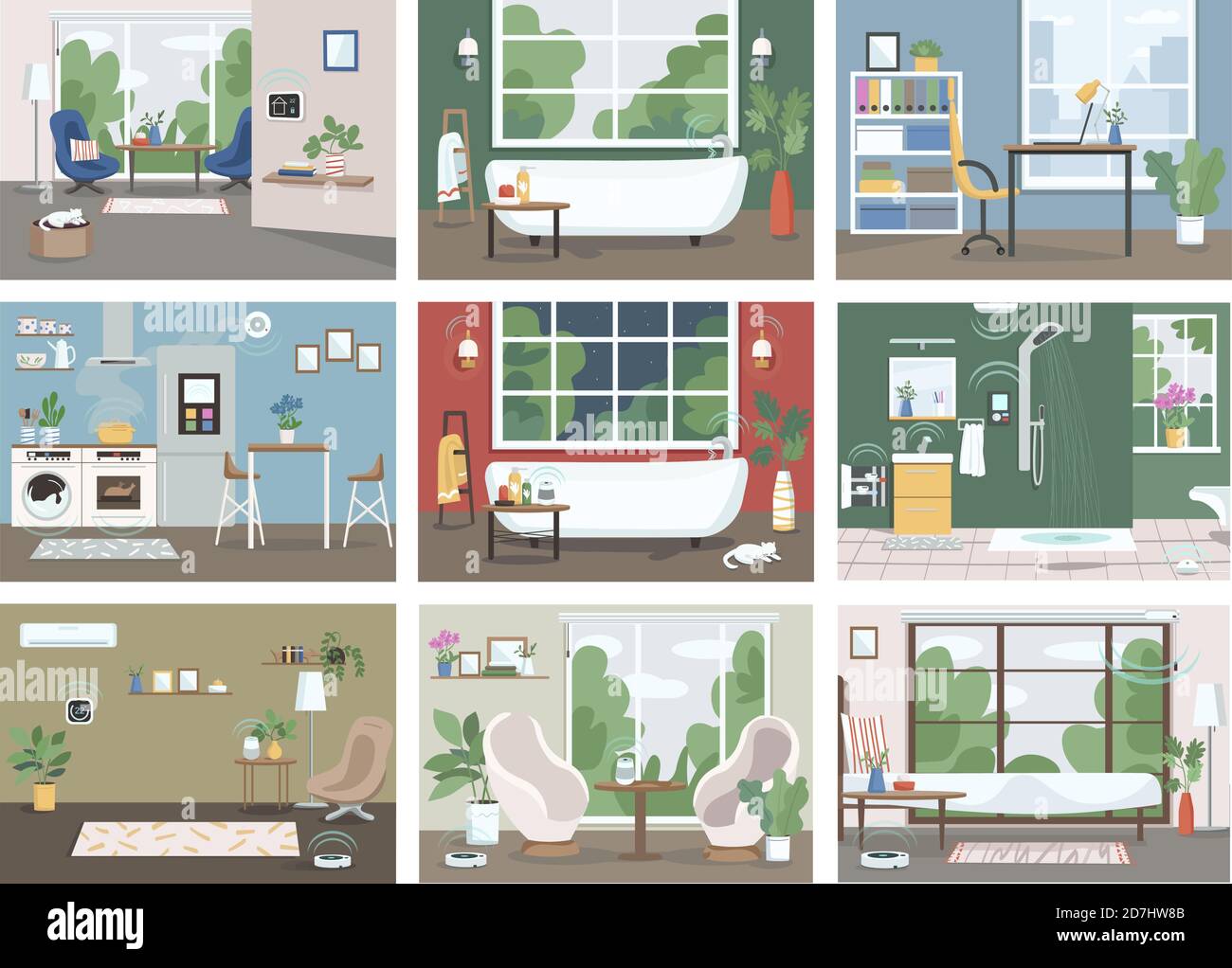 Smart home flat color vector illustrations set Stock Vector Image & Art ...