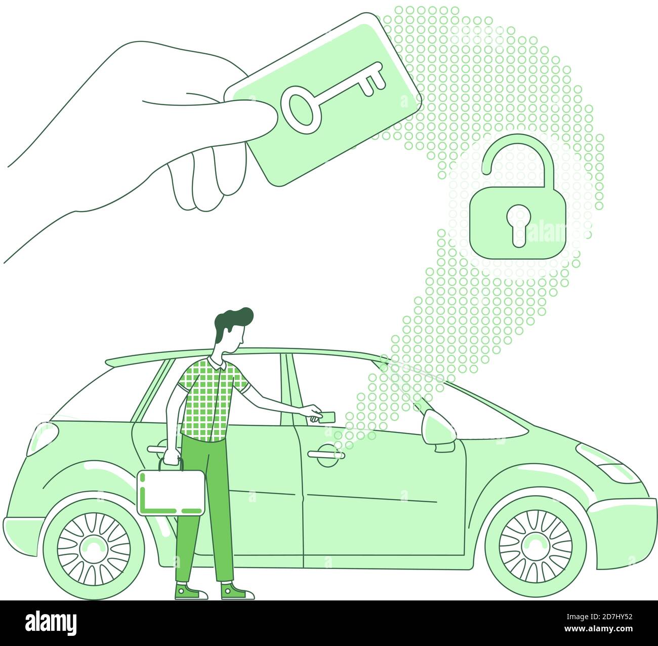 Keycard scan thin line concept vector illustration Stock Vector