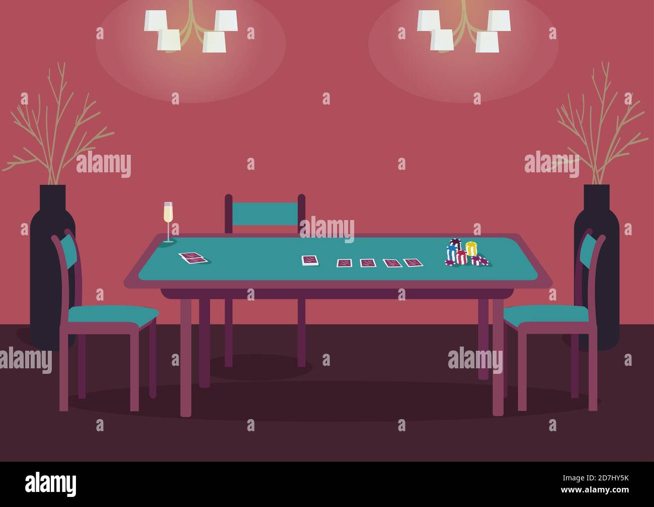 Poker green table flat color vector illustration Stock Vector Image