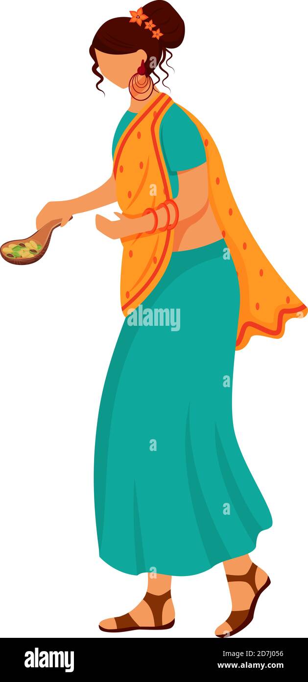 Indian female in traditional dress flat color vector faceless character ...