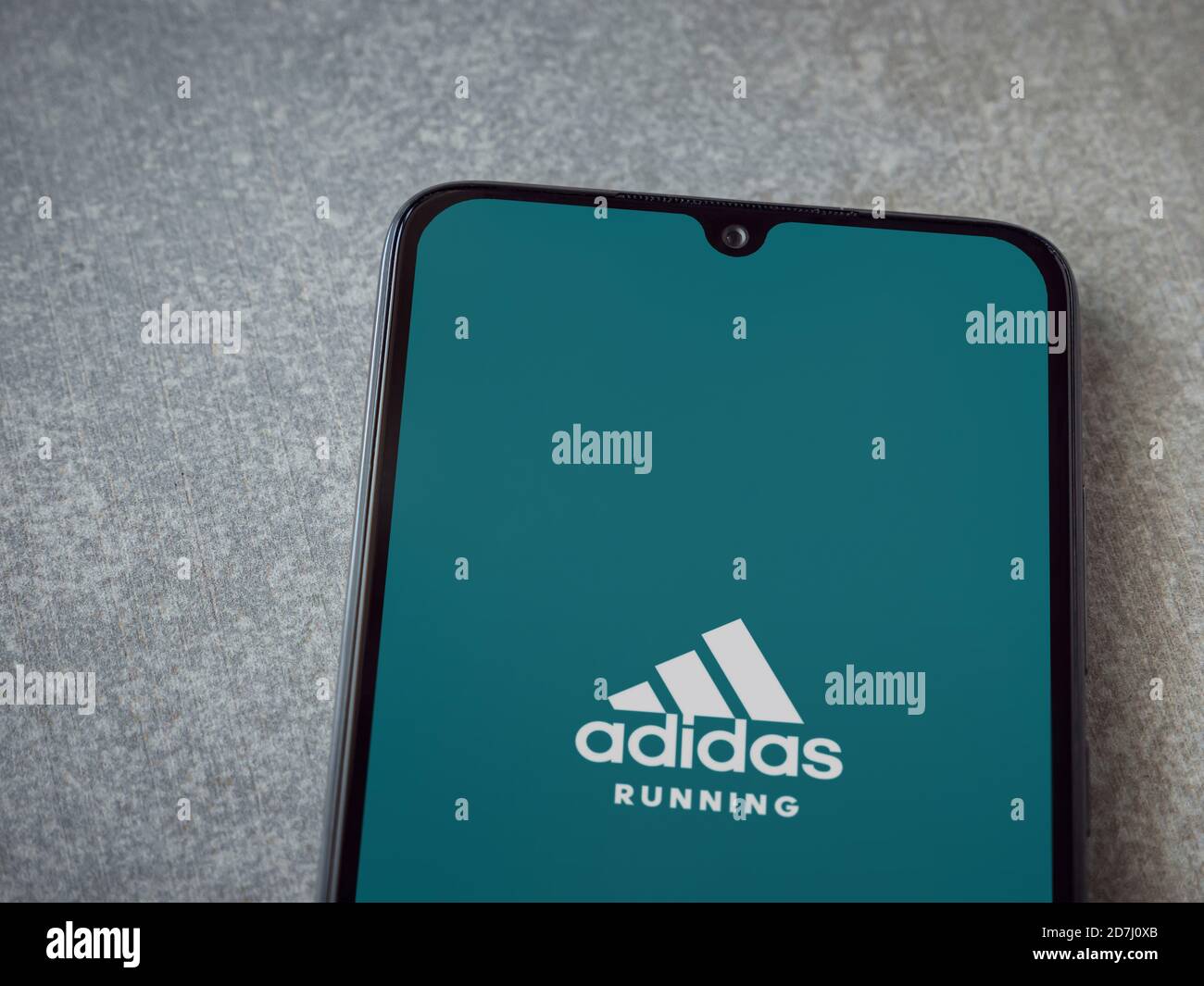 Lod, Israel - July 8, 2020: Adidas Running app launch screen with logo on  the display of a black mobile smartphone on ceramic stone background. Top  vi Stock Photo - Alamy