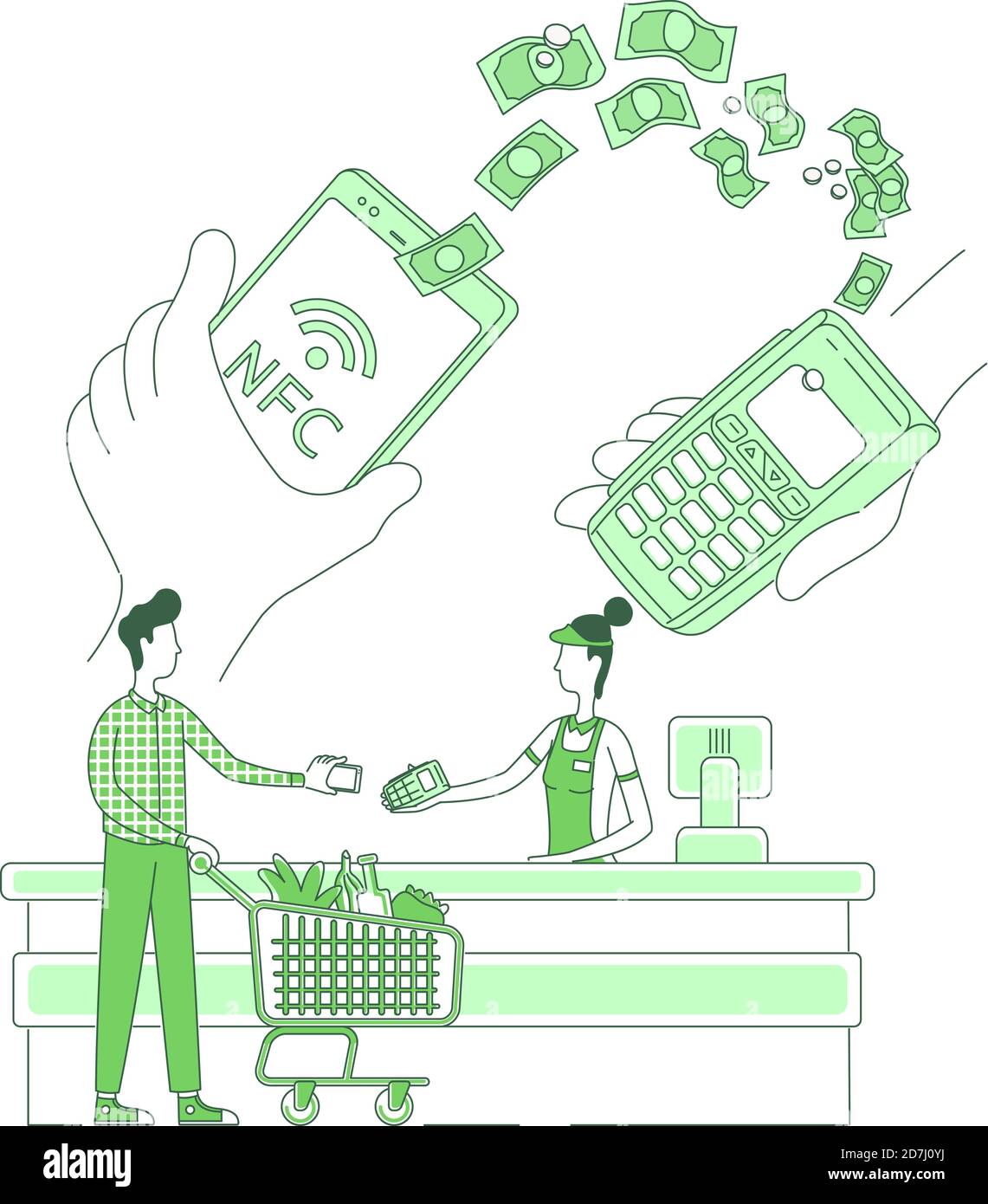 Mobile e-payments thin line concept vector illustration Stock Vector