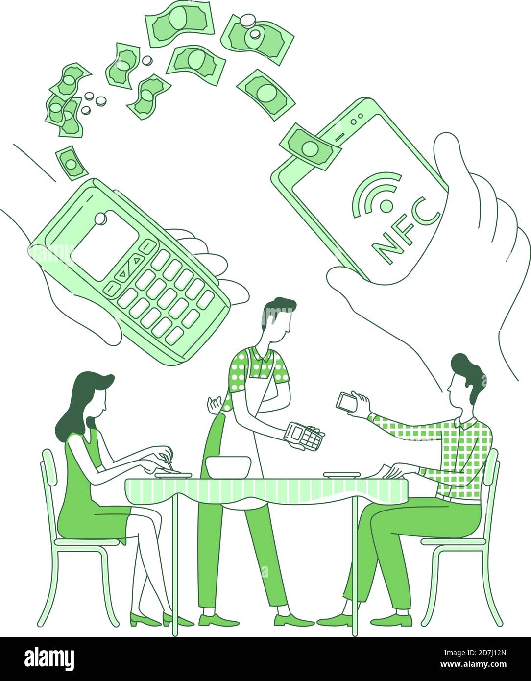Mobile wallet, contactless payment thin line concept vector ...