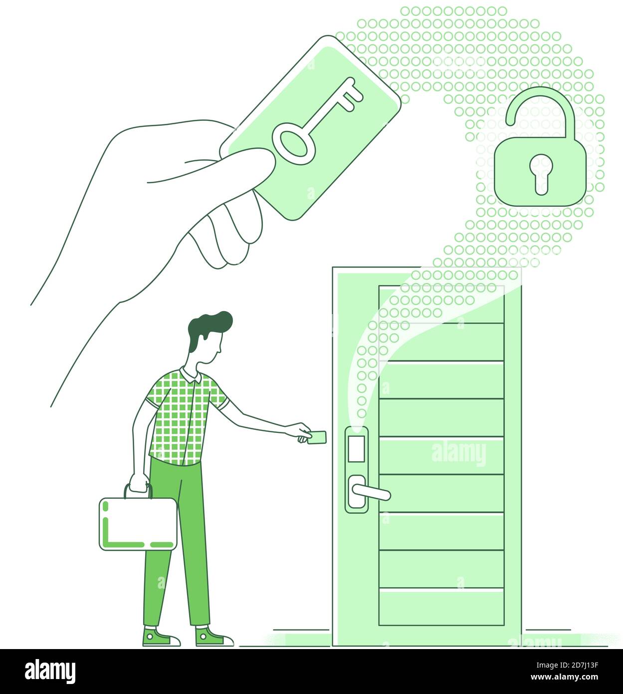 Keycard lock smart technology thin line concept vector illustration Stock Vector