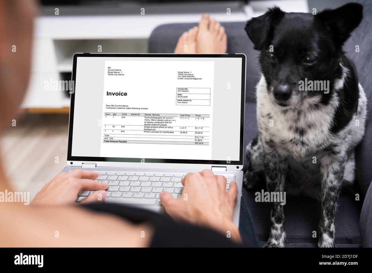 Using E Invoice Accounting Software On Laptop Stock Photo - Alamy