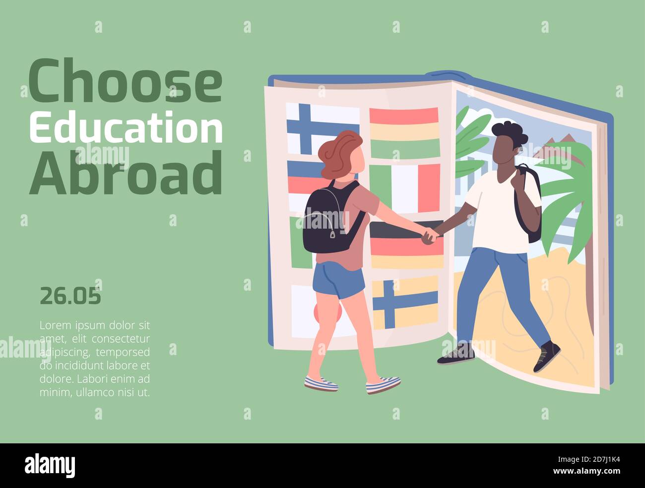 Choose education abroad banner flat vector template Stock Vector