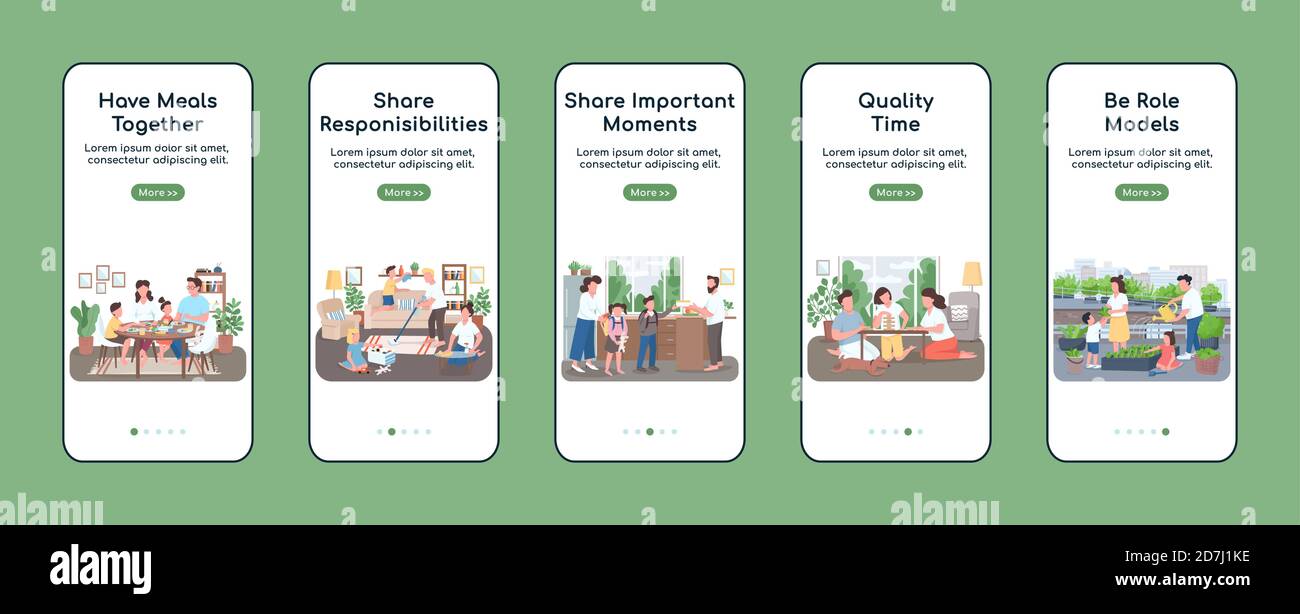 Family routine onboarding mobile app screen flat vector template Stock ...