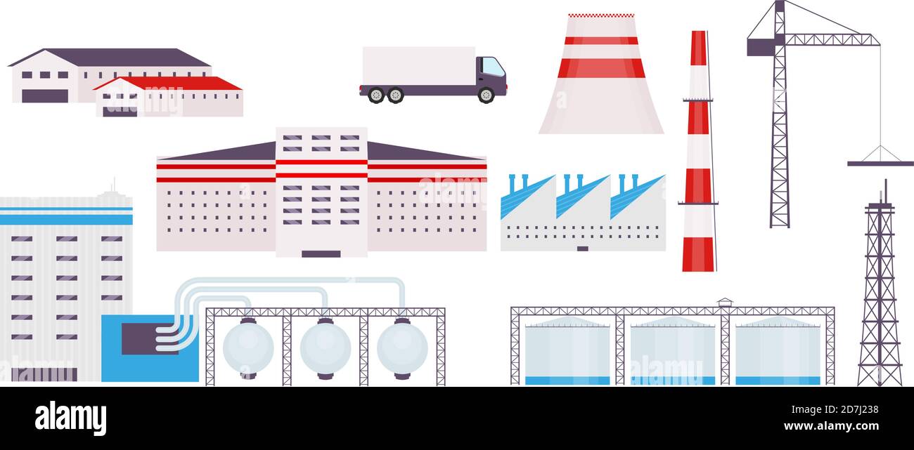 Industrial factory flat color vector objects set Stock Vector Image ...