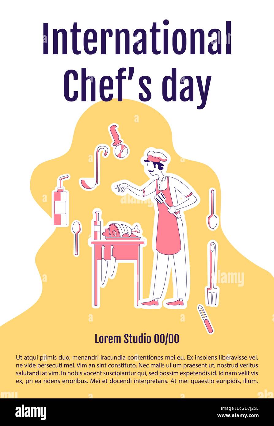 International chefs day poster flat silhouette vector template Stock