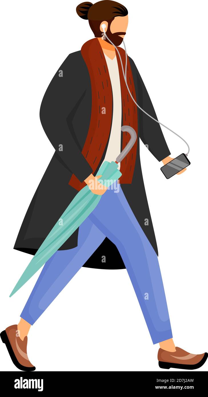 Man with beard in coat flat color vector faceless character Stock Vector